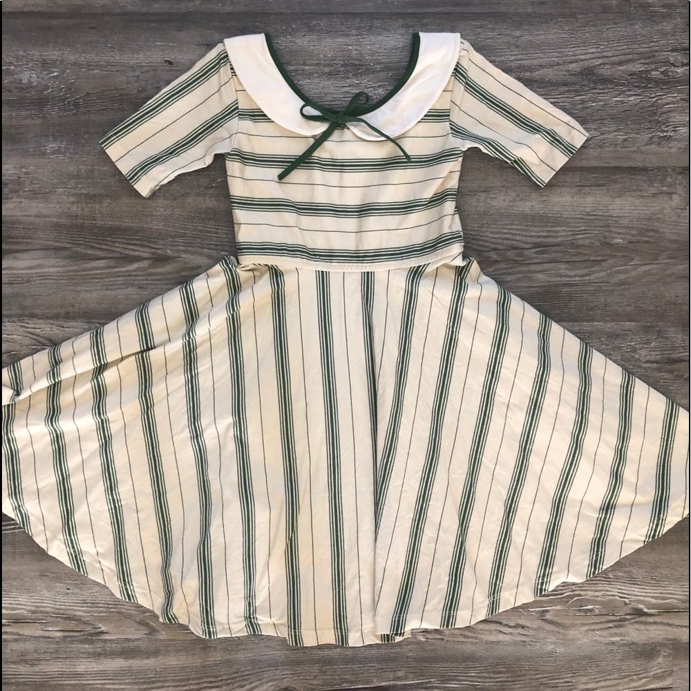 Omi Jo green ticking dress size 7